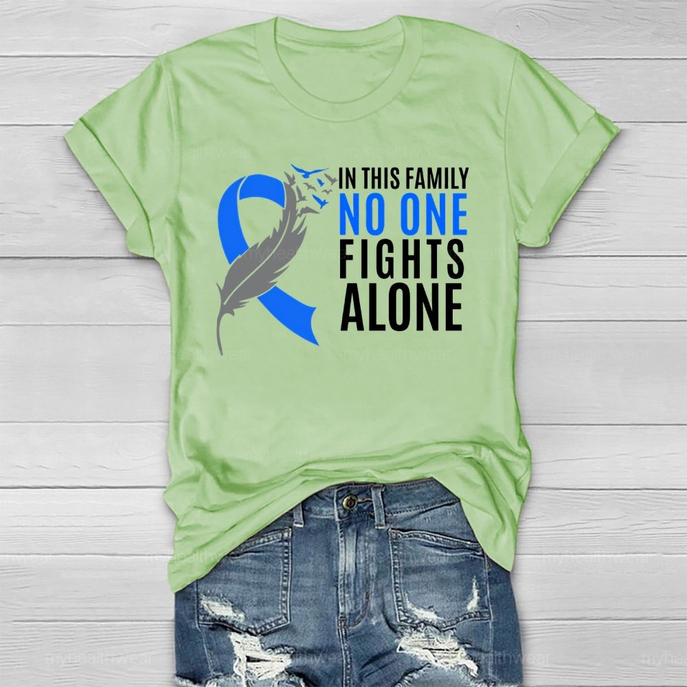 In This Family No One Fights Alone Blue Ribbon Healthwear T-shirt