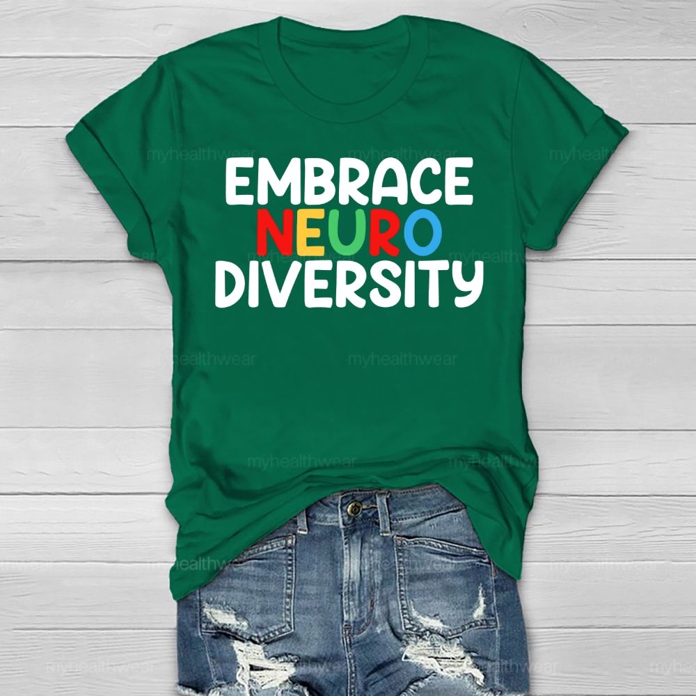 Embrace Neurodiversity Colorful Letters Healthwear T-shirt