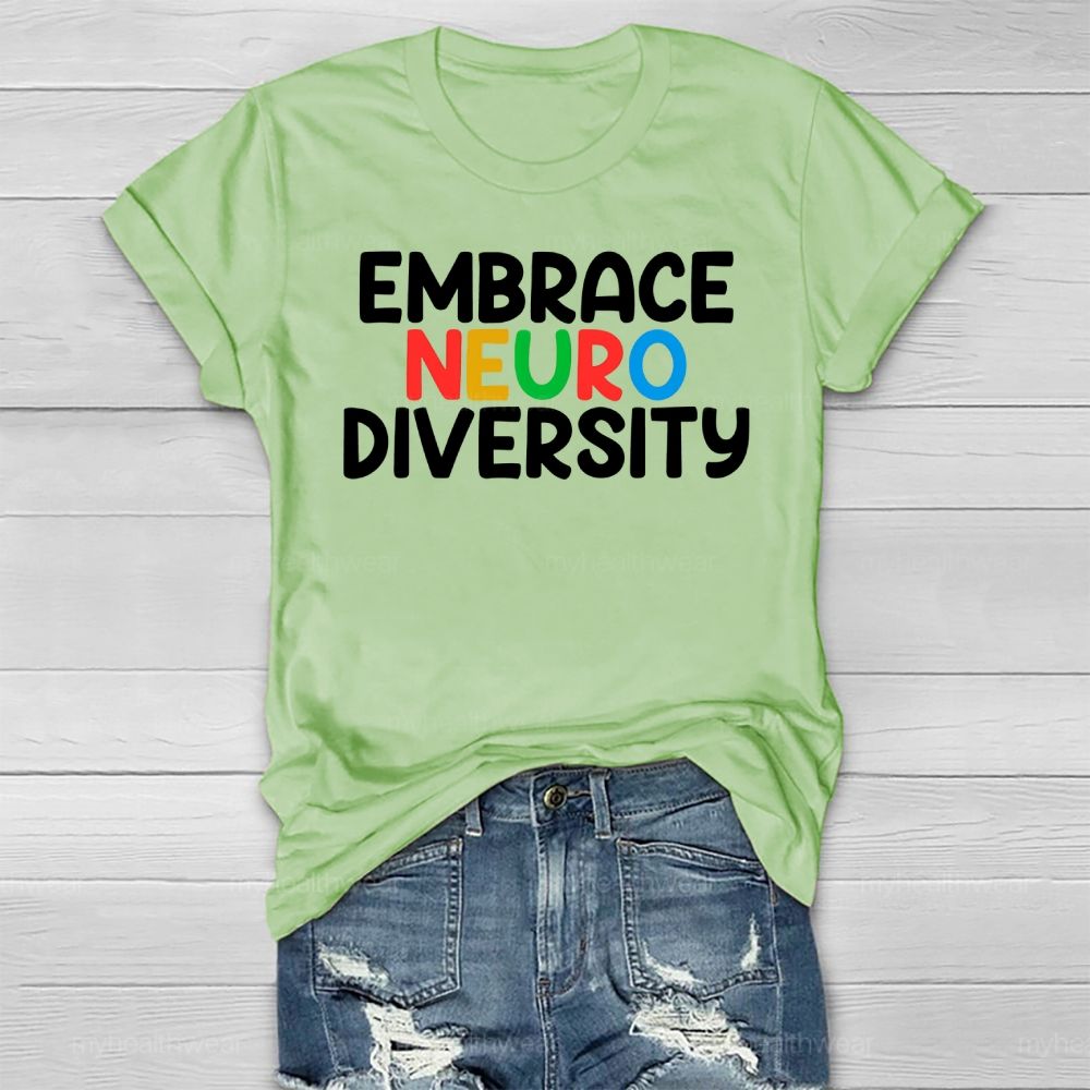 Embrace Neurodiversity Colorful Letters Healthwear T-shirt