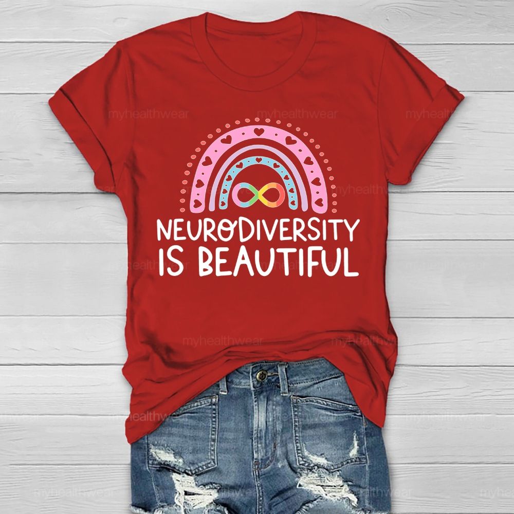 Neurodiversity Is Beautiful Rainbow Heart Healthwear T-shirt