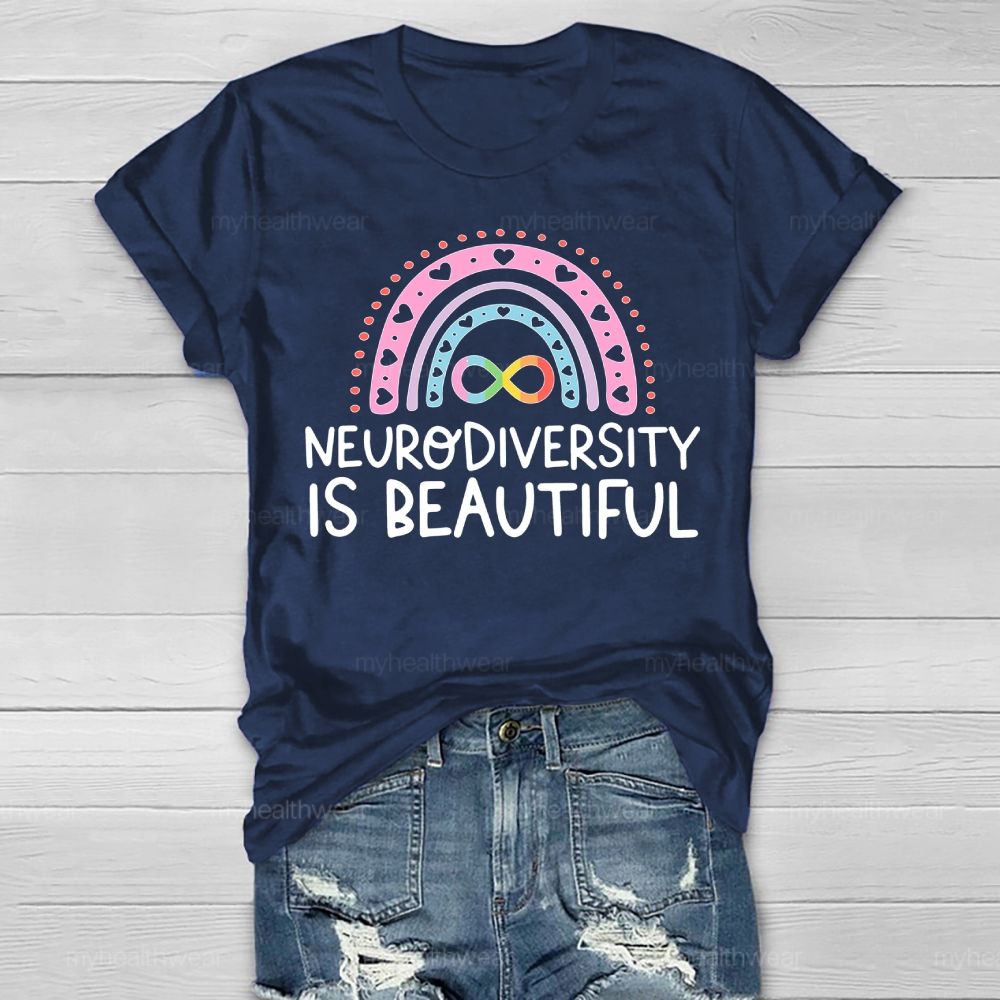Neurodiversity Is Beautiful Rainbow Heart Healthwear T-shirt
