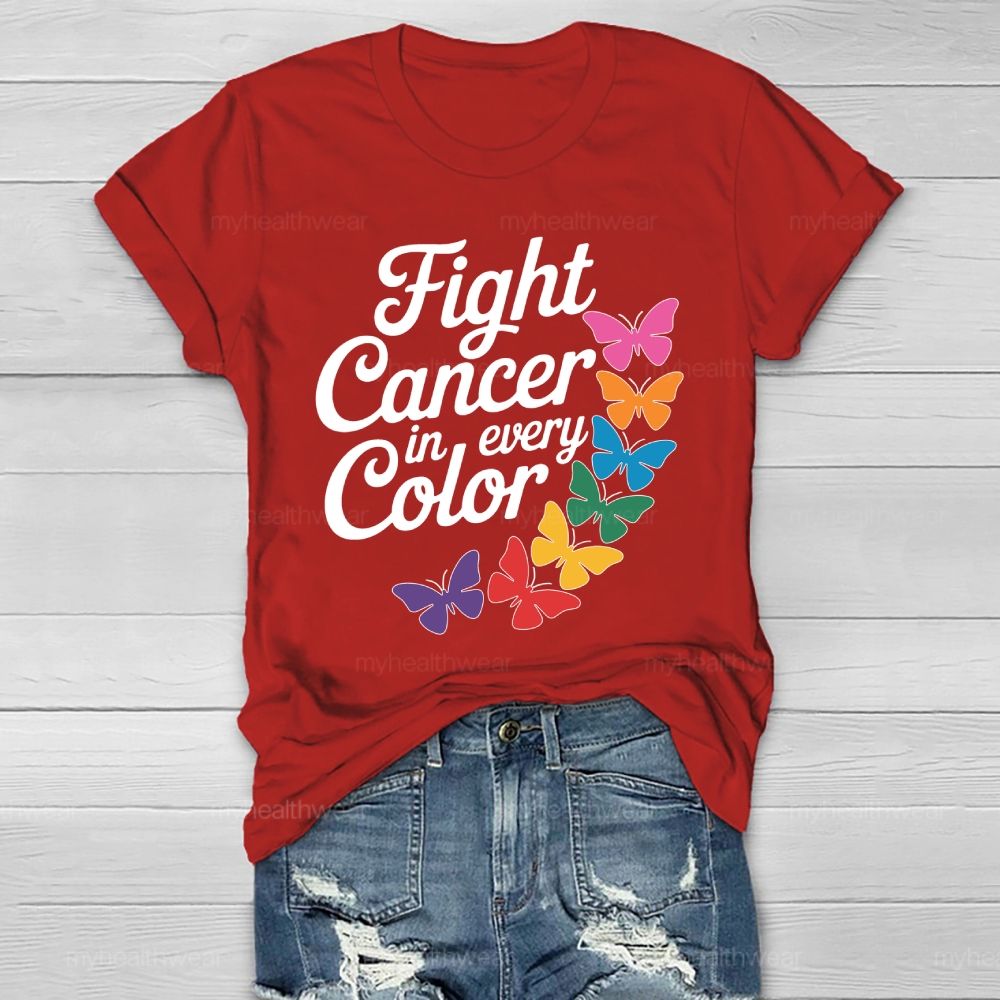 Fight Cancer In Every Color Colorful Butterfly Healthwear T-shirt