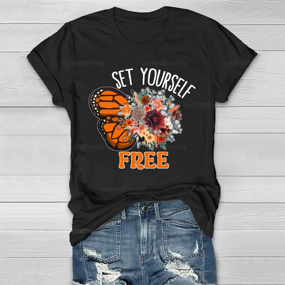 Set Yourself Free Butterfly Graphic Healthwear T-shirt