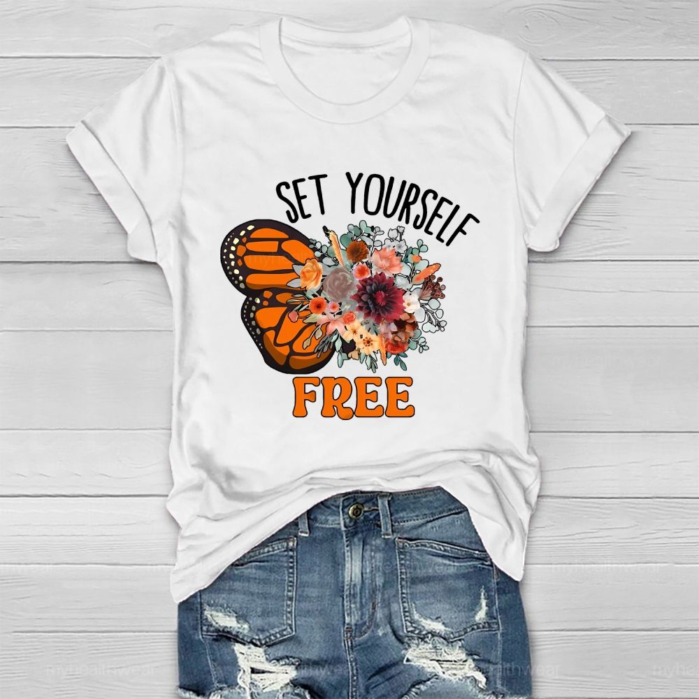 Set Yourself Free Butterfly Graphic Healthwear T-shirt