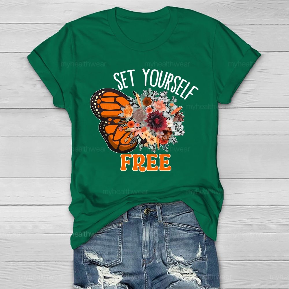 Set Yourself Free Butterfly Graphic Healthwear T-shirt