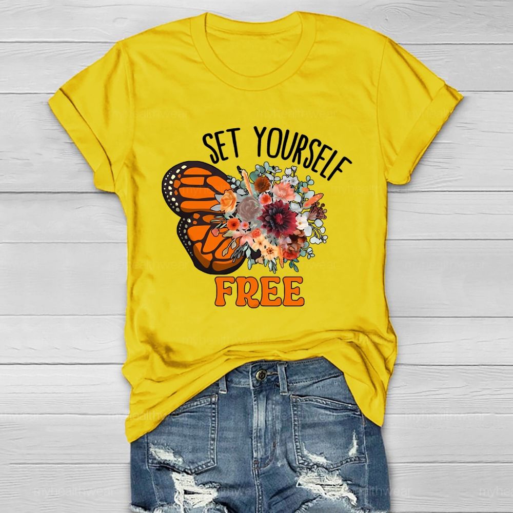 Set Yourself Free Butterfly Graphic Healthwear T-shirt