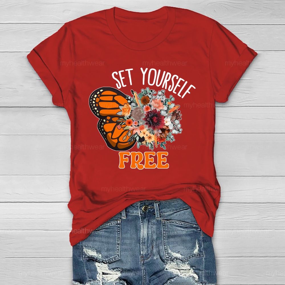 Set Yourself Free Butterfly Graphic Healthwear T-shirt