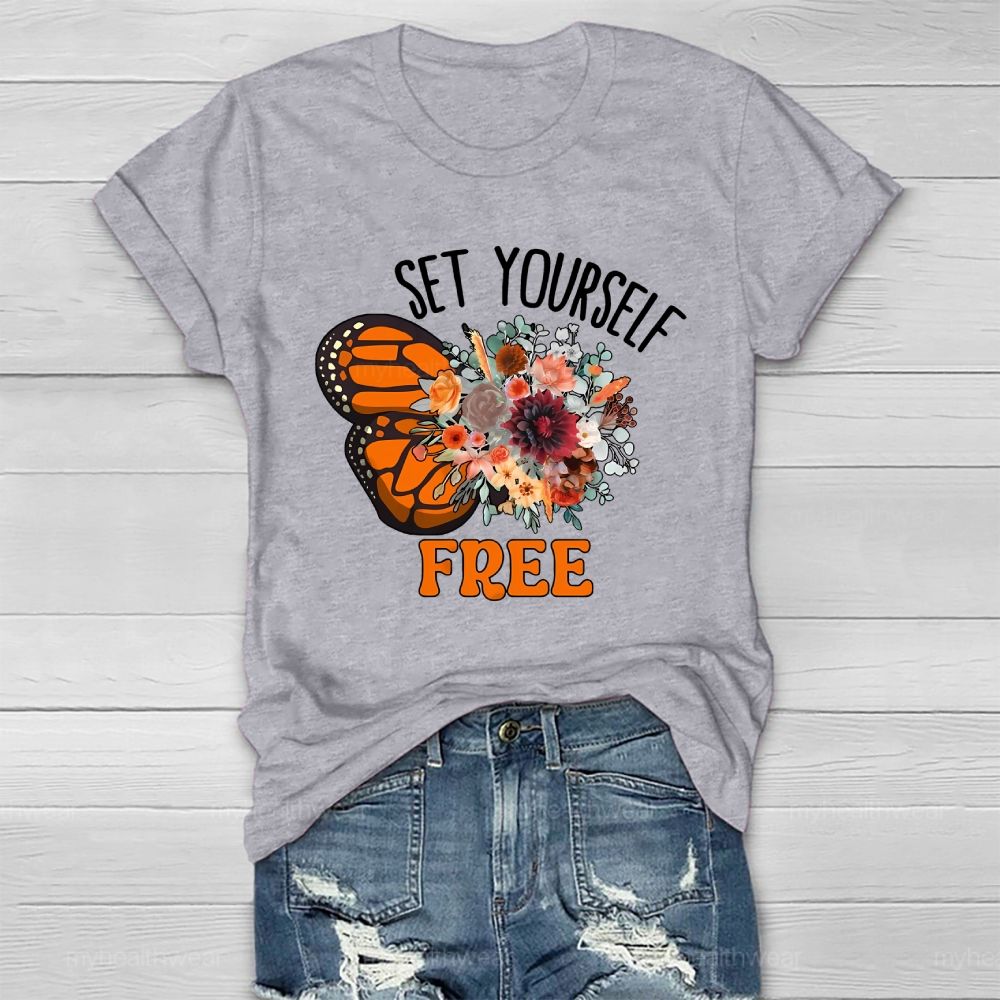 Set Yourself Free Butterfly Graphic Healthwear T-shirt