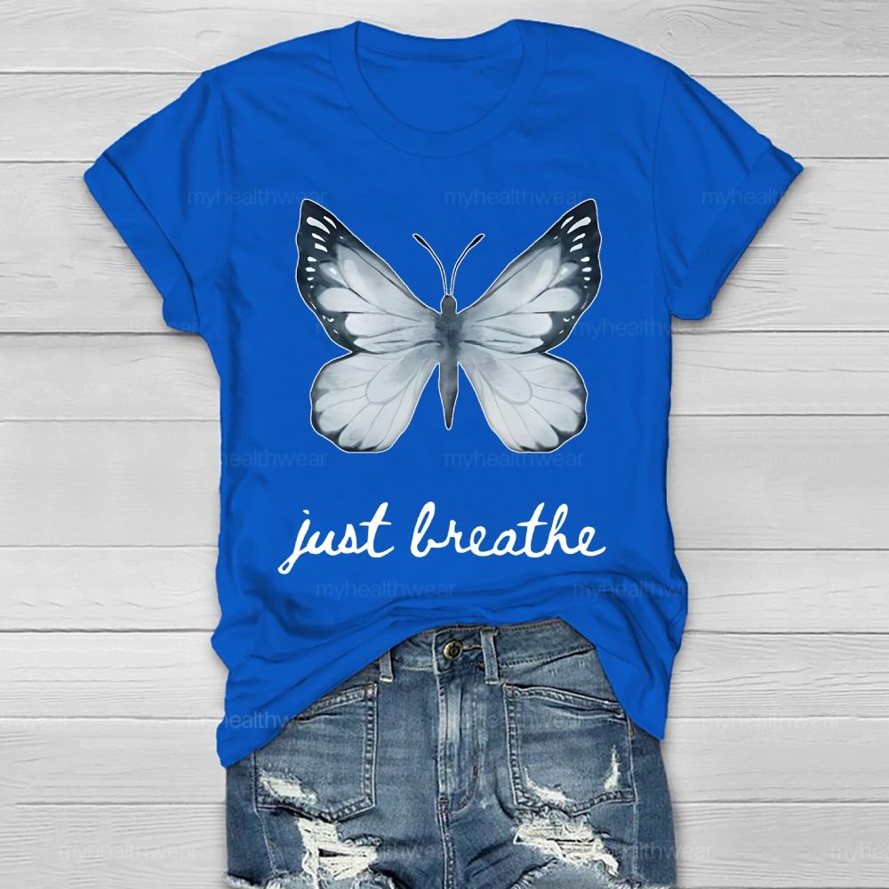 Just Breathe Ink Wash Butterfly Healthwear T-shirt