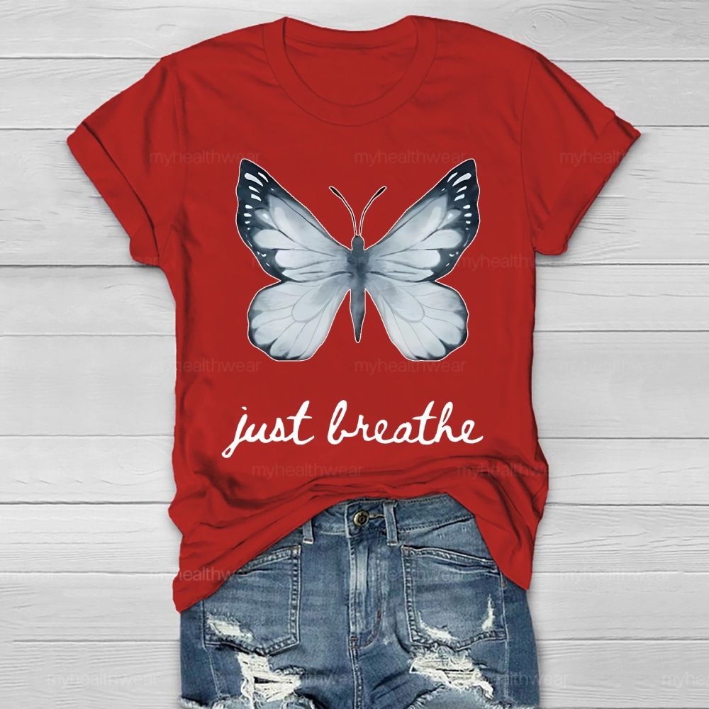 Just Breathe Ink Wash Butterfly Healthwear T-shirt