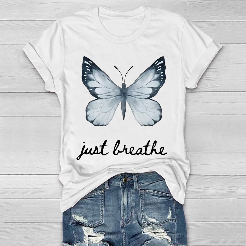 Just Breathe Ink Wash Butterfly Healthwear T-shirt