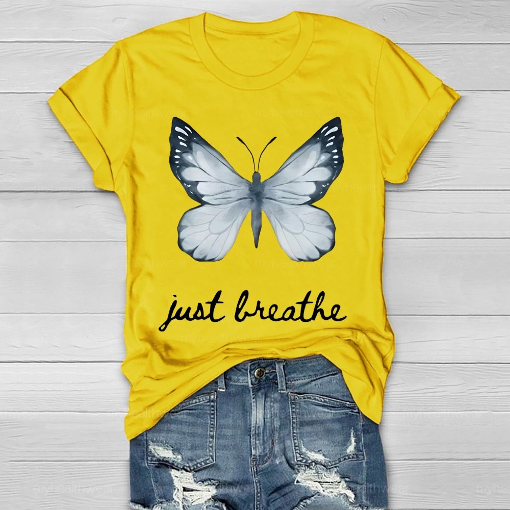Just Breathe Ink Wash Butterfly Healthwear T-shirt