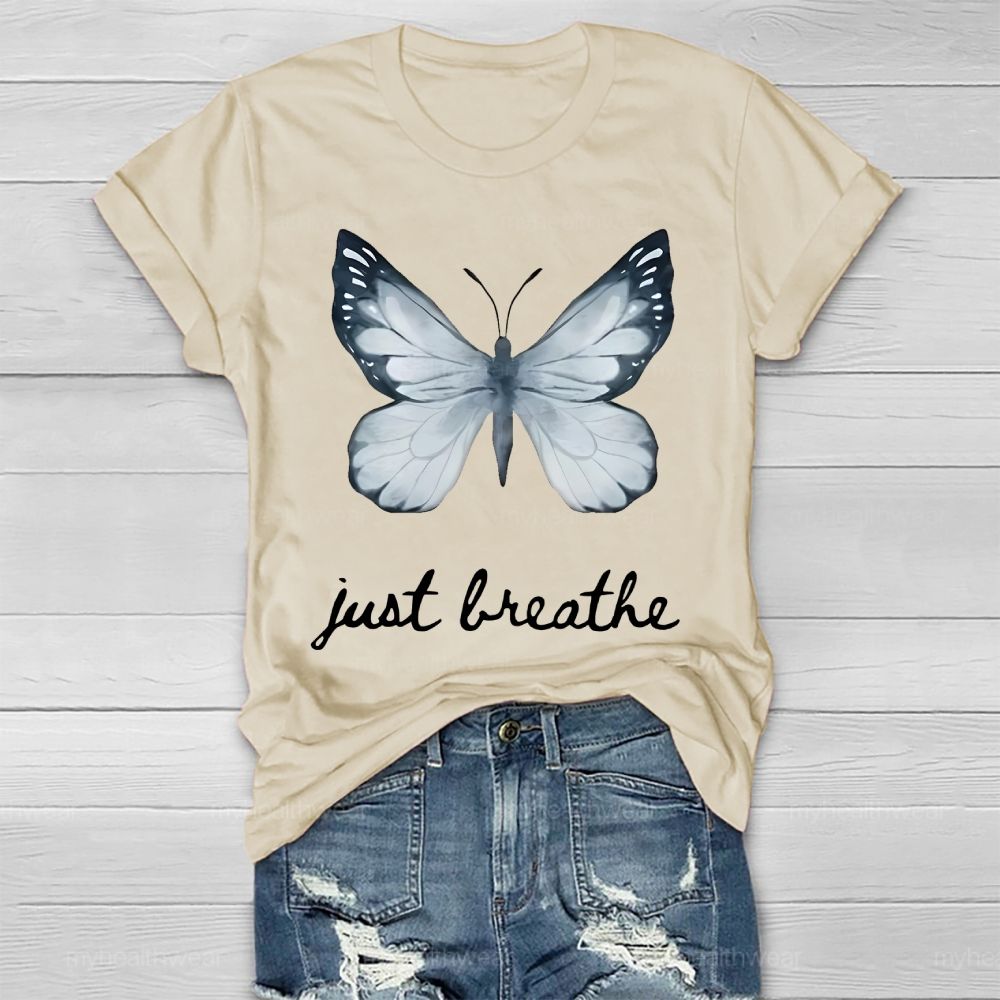 Just Breathe Ink Wash Butterfly Healthwear T-shirt