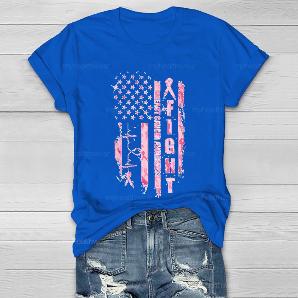 Fight Breast Cancer Awareness Flag Healthwear T-shirt