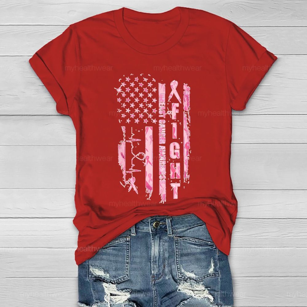 Fight Breast Cancer Awareness Flag Healthwear T-shirt
