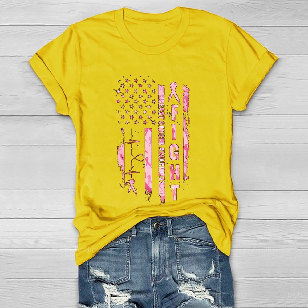 Fight Breast Cancer Awareness Flag Healthwear T-shirt