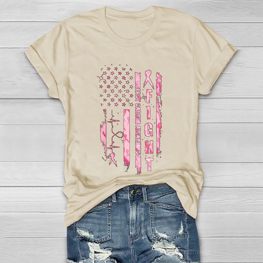 Fight Breast Cancer Awareness Flag Healthwear T-shirt