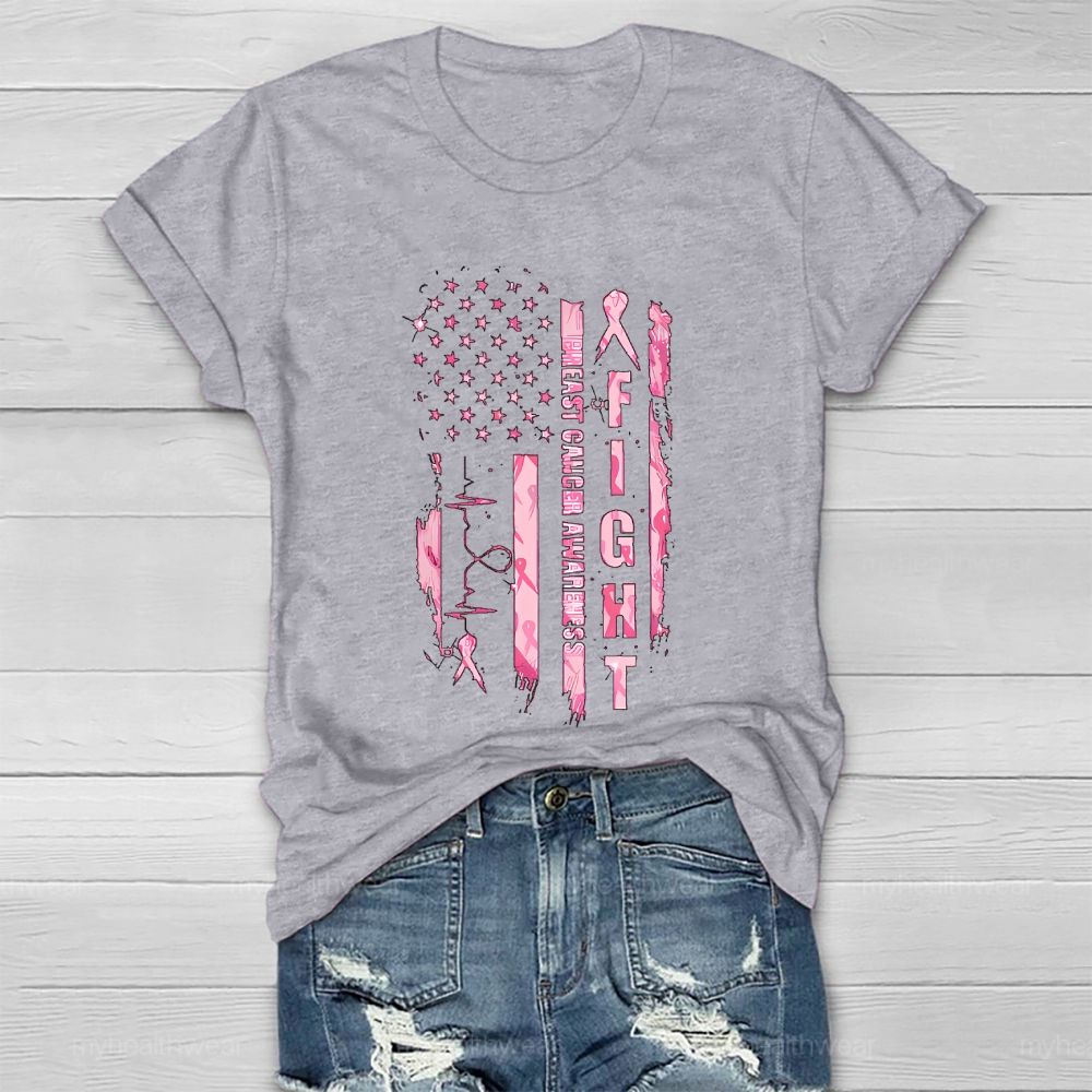 Fight Breast Cancer Awareness Flag Healthwear T-shirt