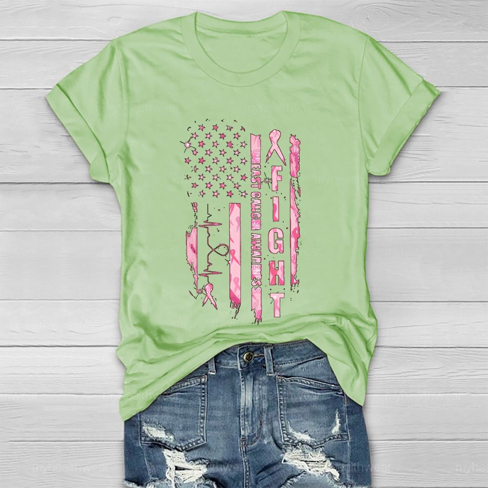 Fight Breast Cancer Awareness Flag Healthwear T-shirt