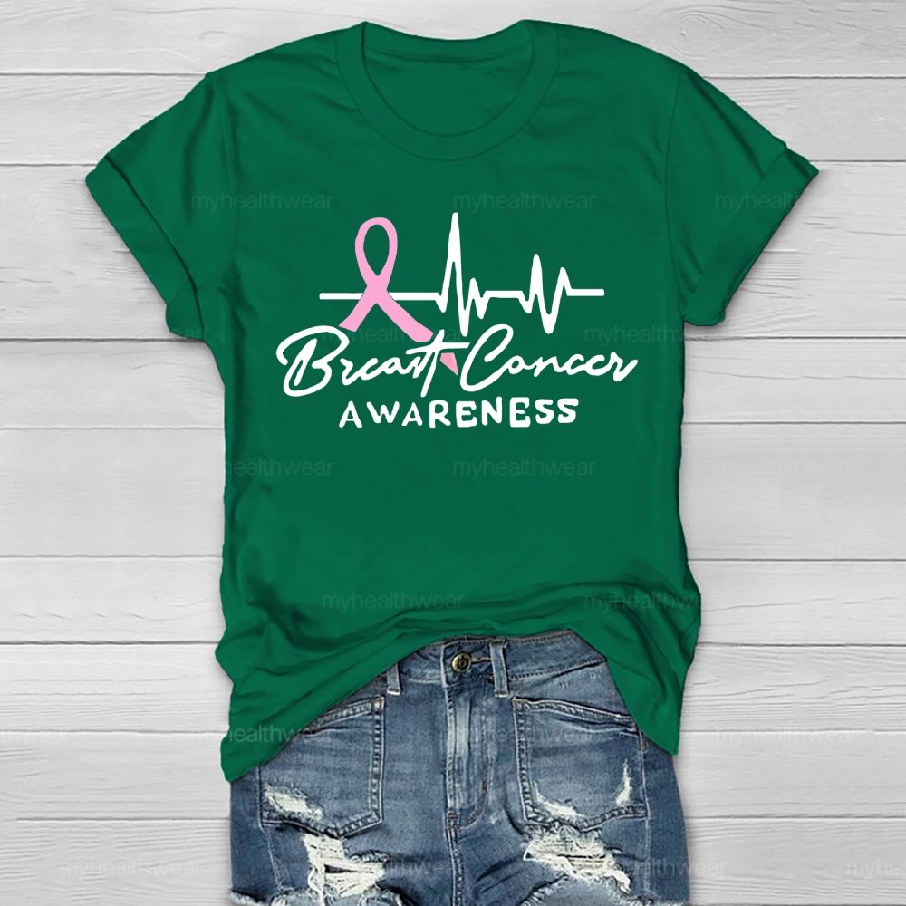 Breast Cancer Awareness Pink Ribbon Heartbeat Healthwear T-shirt