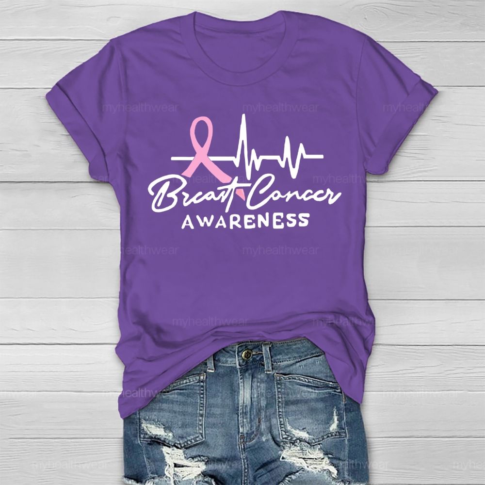 Breast Cancer Awareness Pink Ribbon Heartbeat Healthwear T-shirt