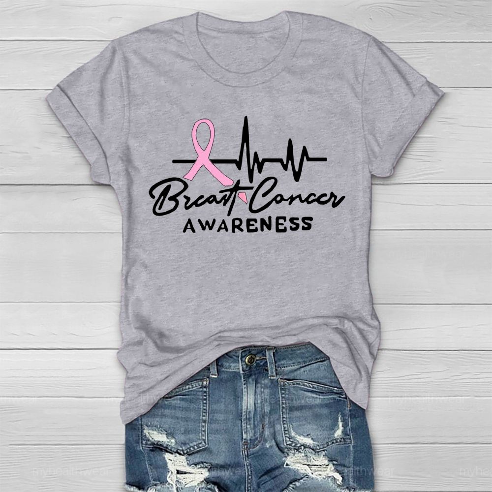 Breast Cancer Awareness Pink Ribbon Heartbeat Healthwear T-shirt