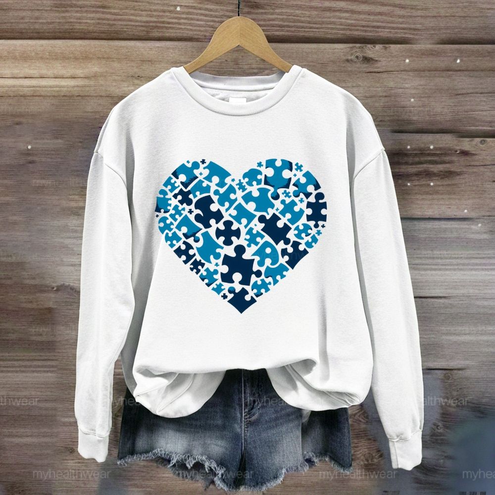 Blue Puzzle Heart  Sweatshirt