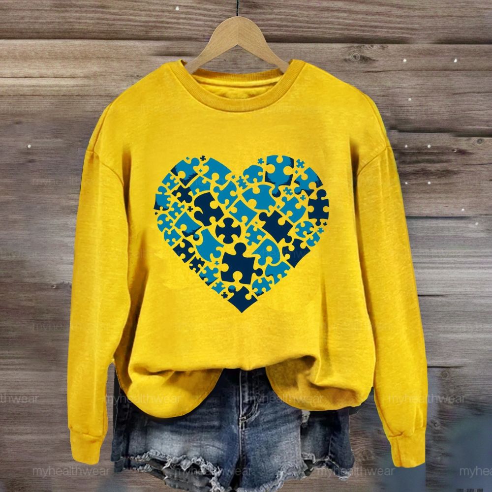 Blue Puzzle Heart  Sweatshirt
