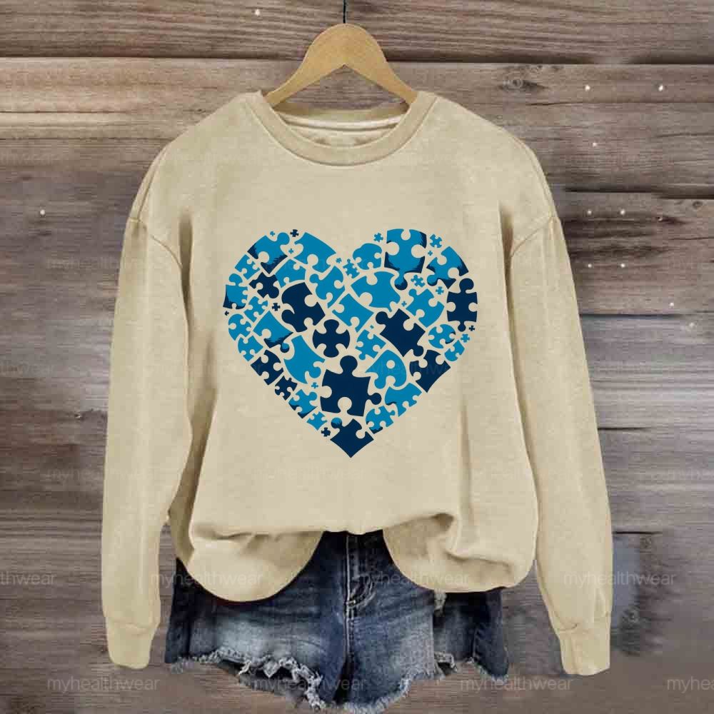 Blue Puzzle Heart  Sweatshirt