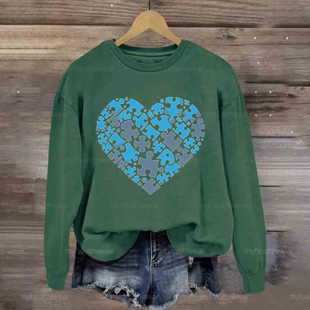 Blue Puzzle Heart  Sweatshirt