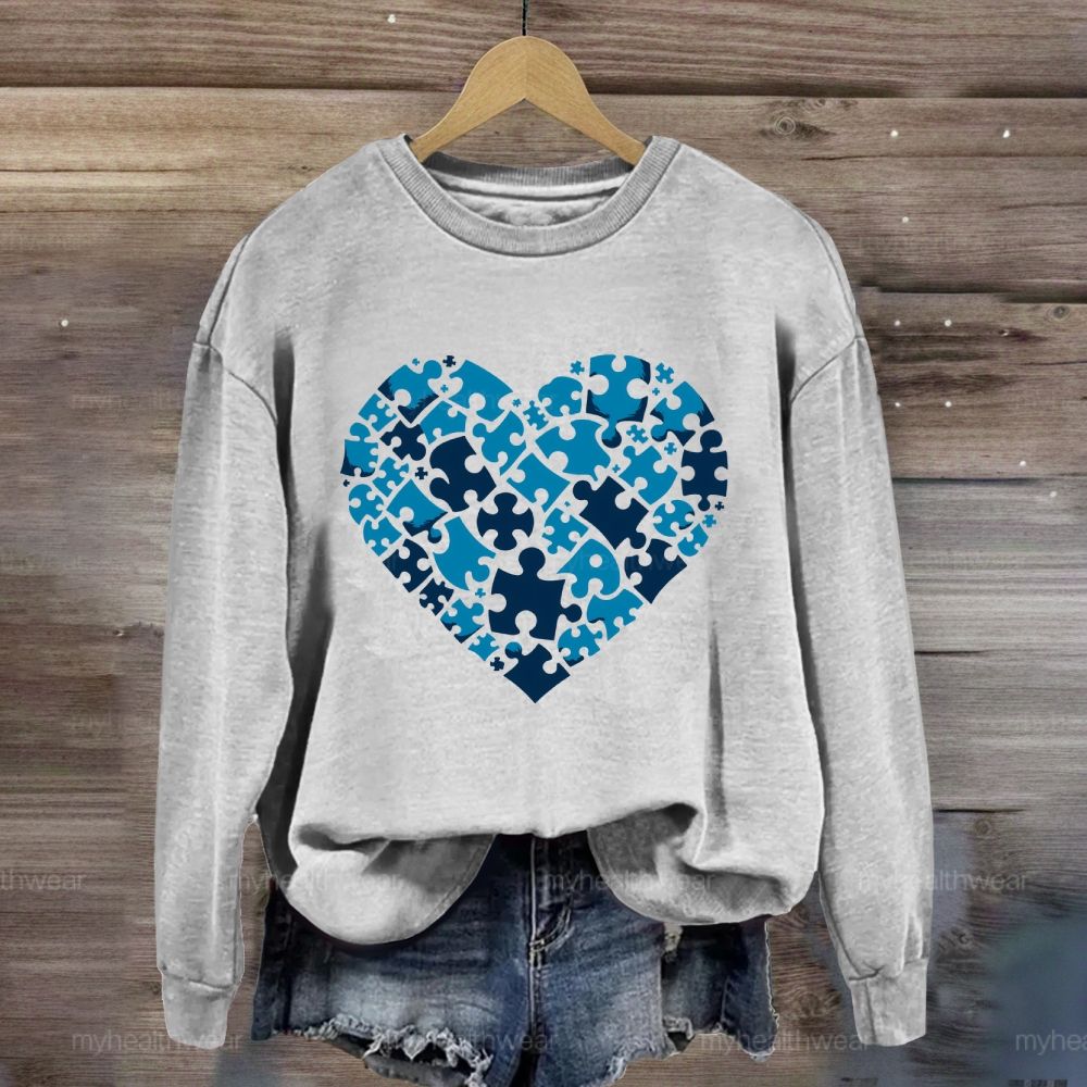 Blue Puzzle Heart  Sweatshirt
