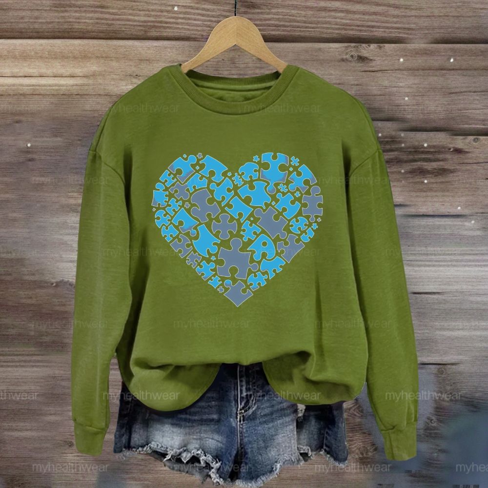 Blue Puzzle Heart  Sweatshirt