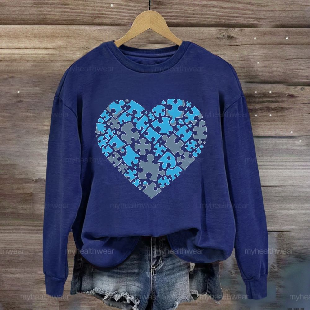 Blue Puzzle Heart  Sweatshirt