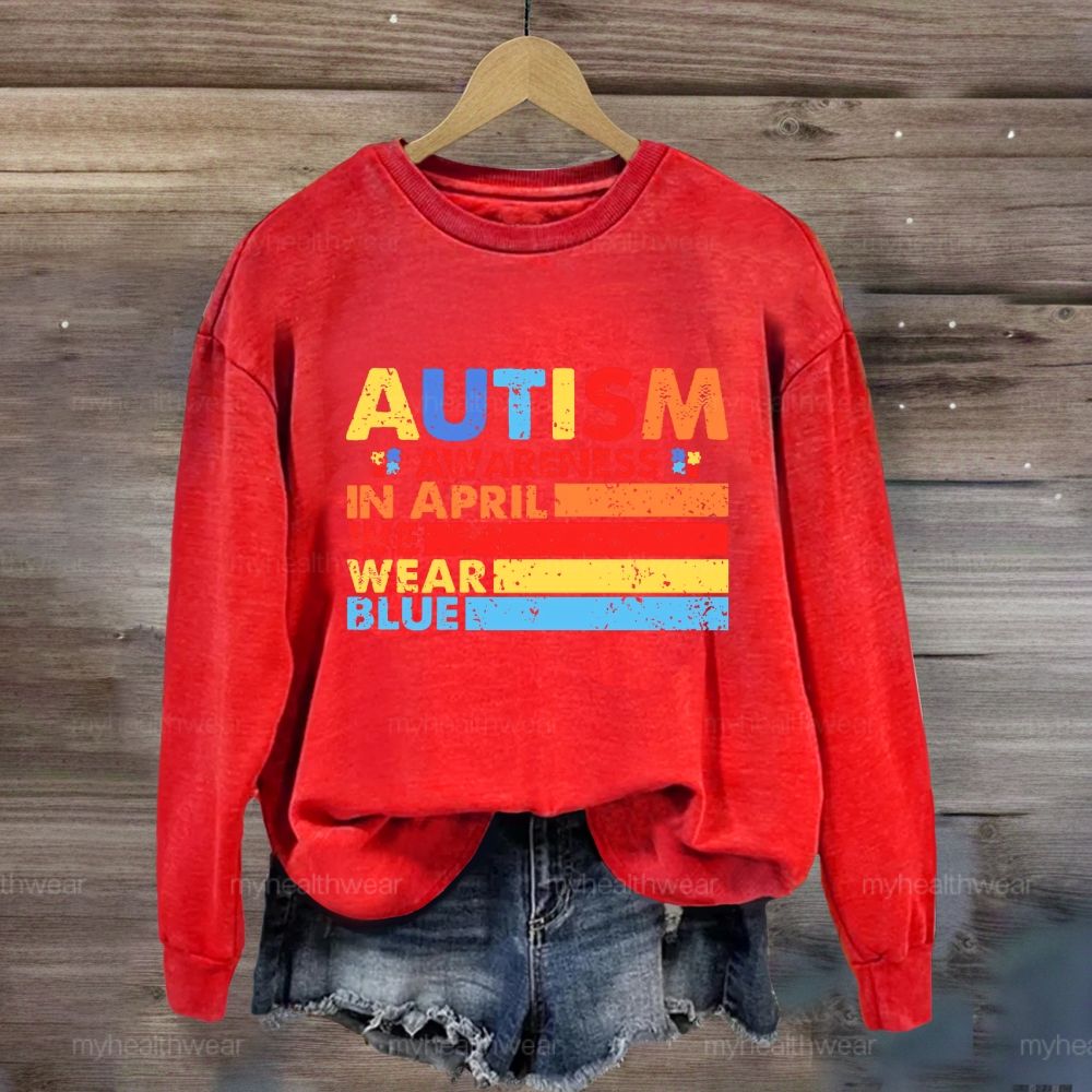 In April We Wear Blue Autism Awareness Colorful Lines Sweatshirt