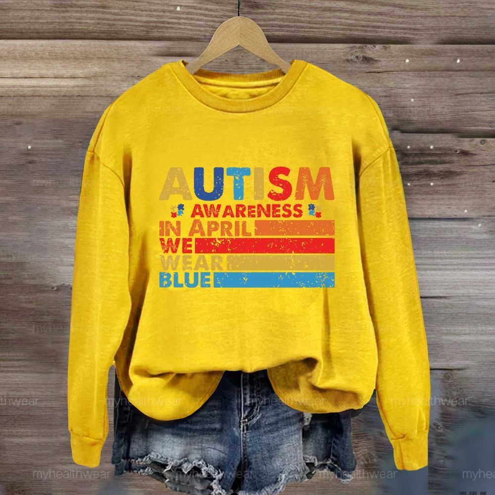 In April We Wear Blue Autism Awareness Colorful Lines Sweatshirt