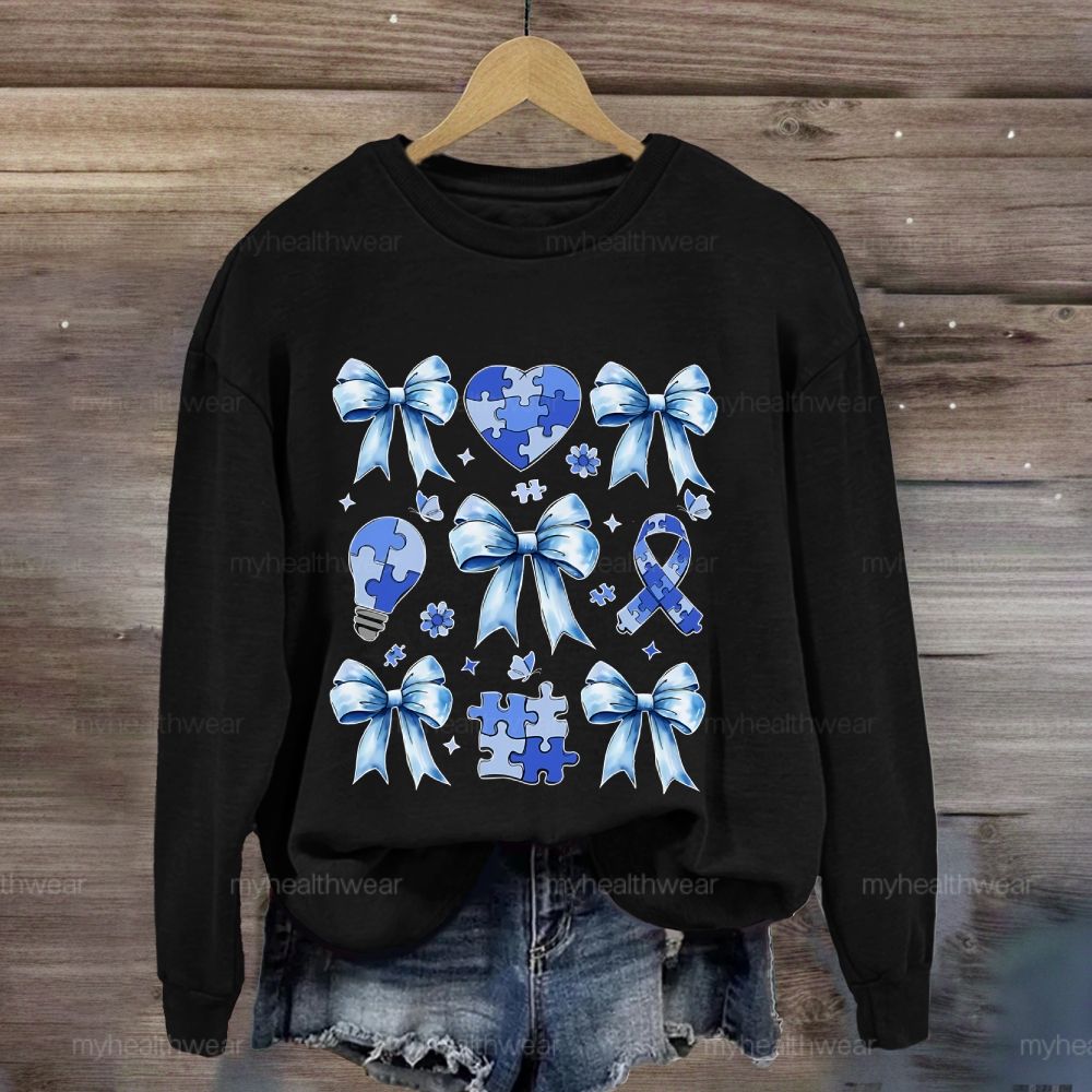 Autism Bow Heart Light Bulb  Sweatshirt