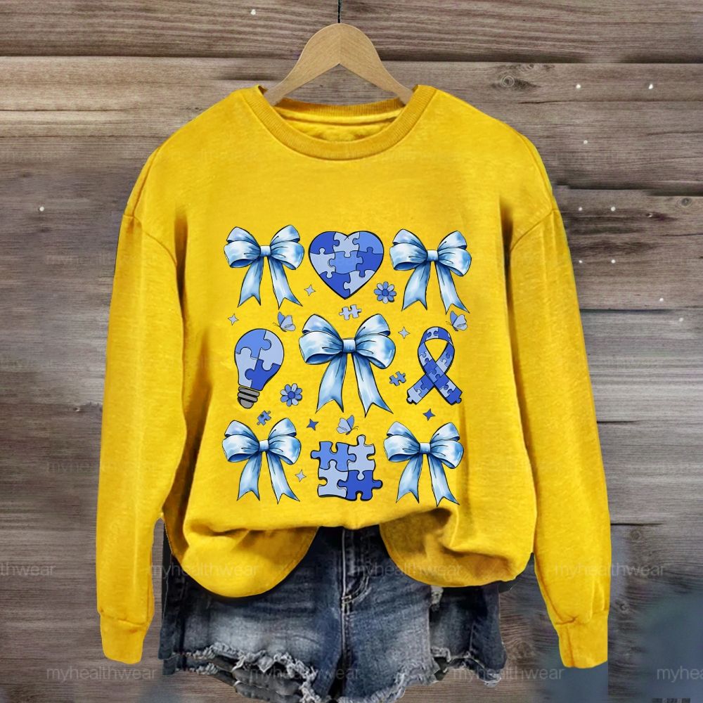 Autism Bow Heart Light Bulb  Sweatshirt