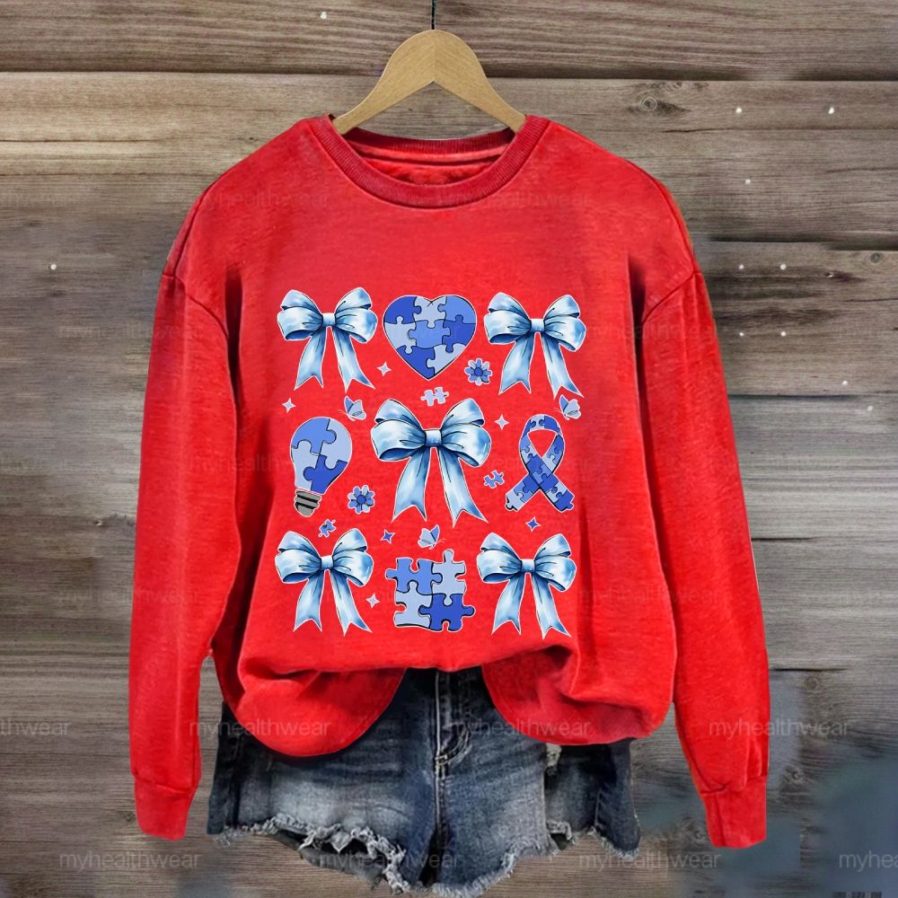 Autism Bow Heart Light Bulb  Sweatshirt