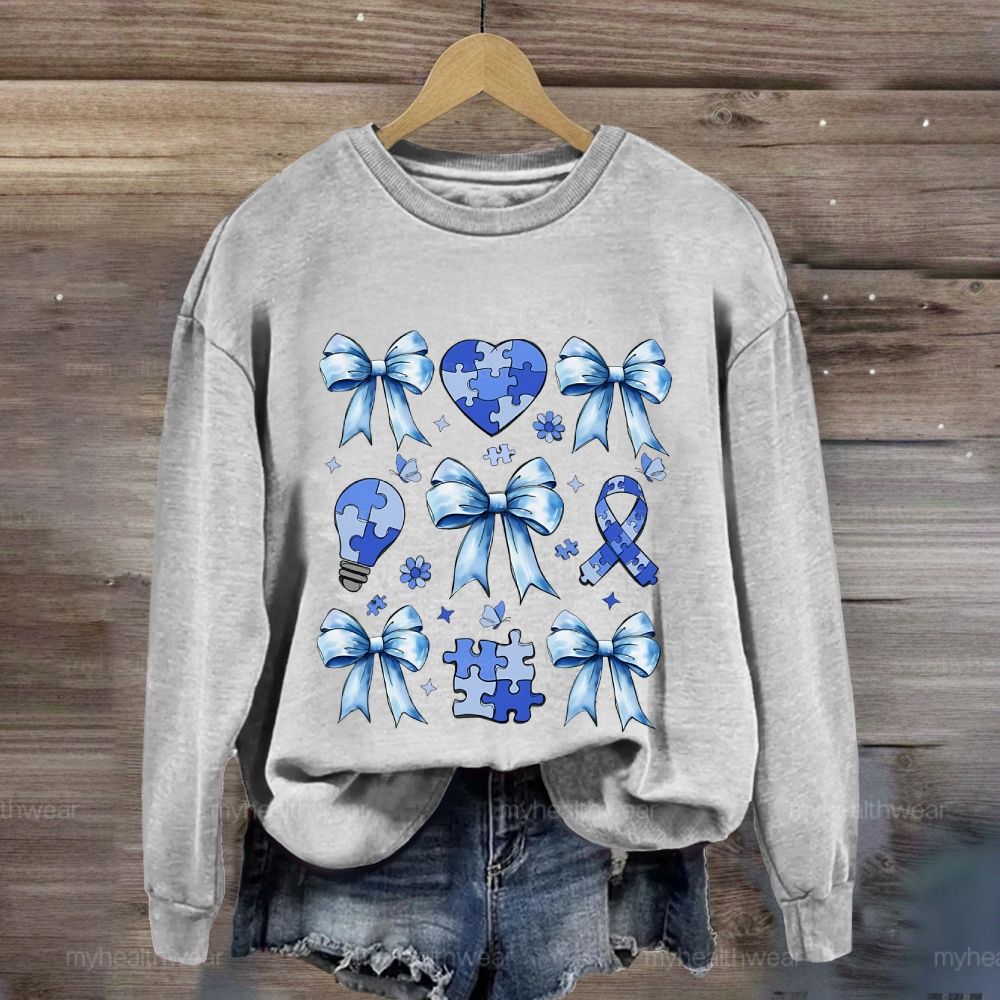 Autism Bow Heart Light Bulb  Sweatshirt