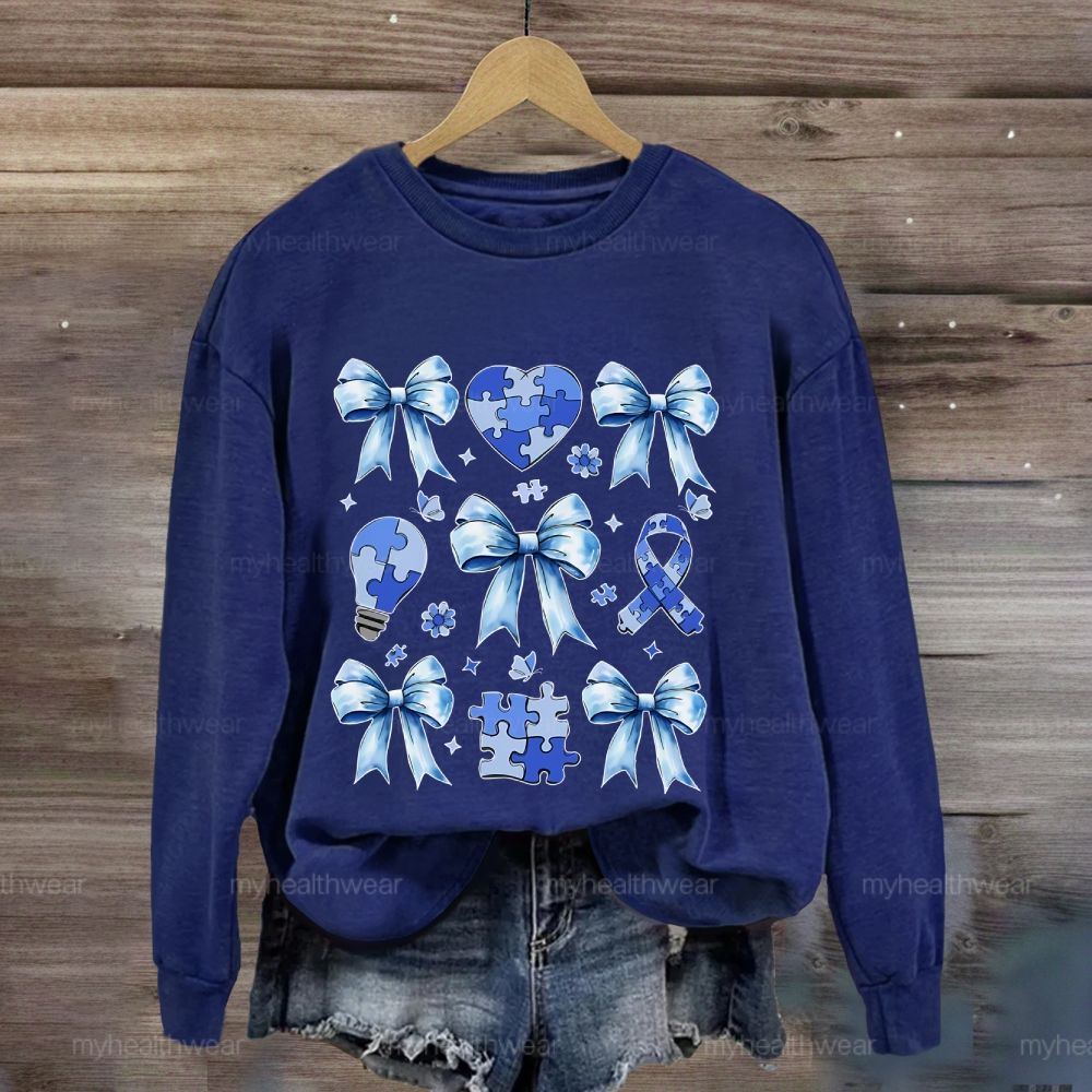 Autism Bow Heart Light Bulb  Sweatshirt