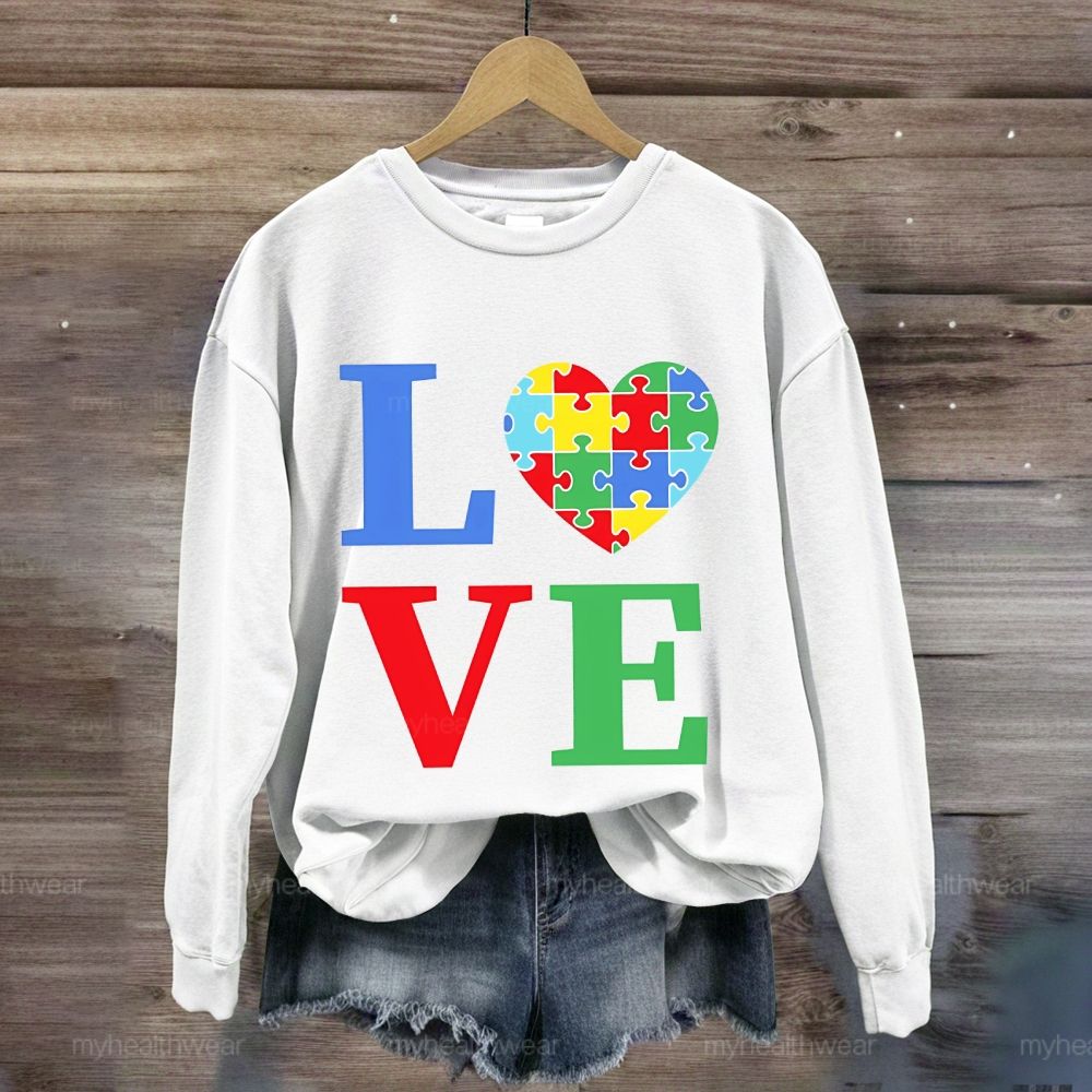 Love Colorful Letter Heart Puzzle Sweatshirt