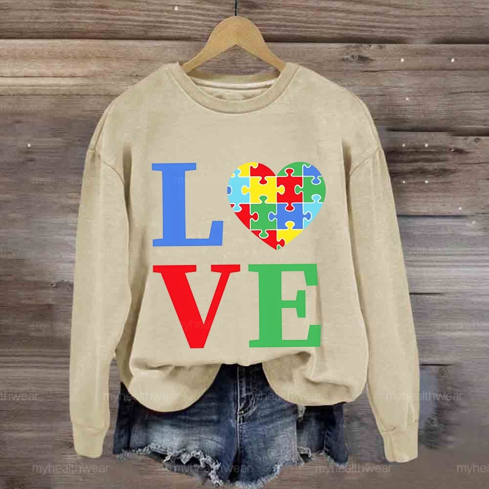 Love Colorful Letter Heart Puzzle Sweatshirt