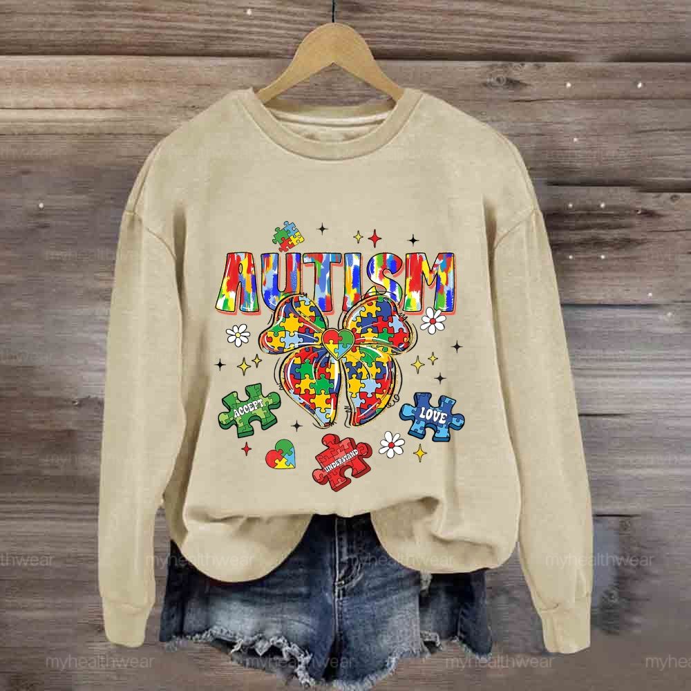 Autism Puzzle Ribbon Bow  Sweatshirt
