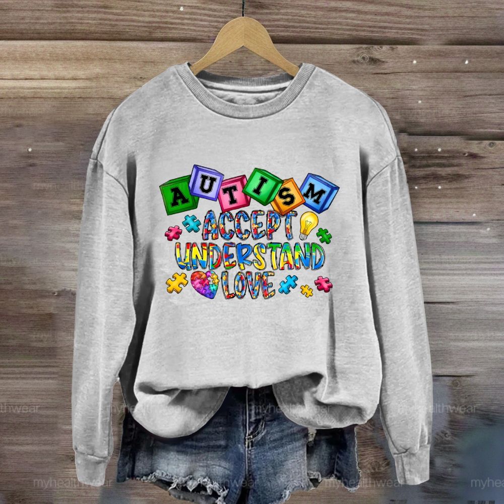 Autism Accept Understand Love Puzzle Piece Light Bulb  Sweatshirt