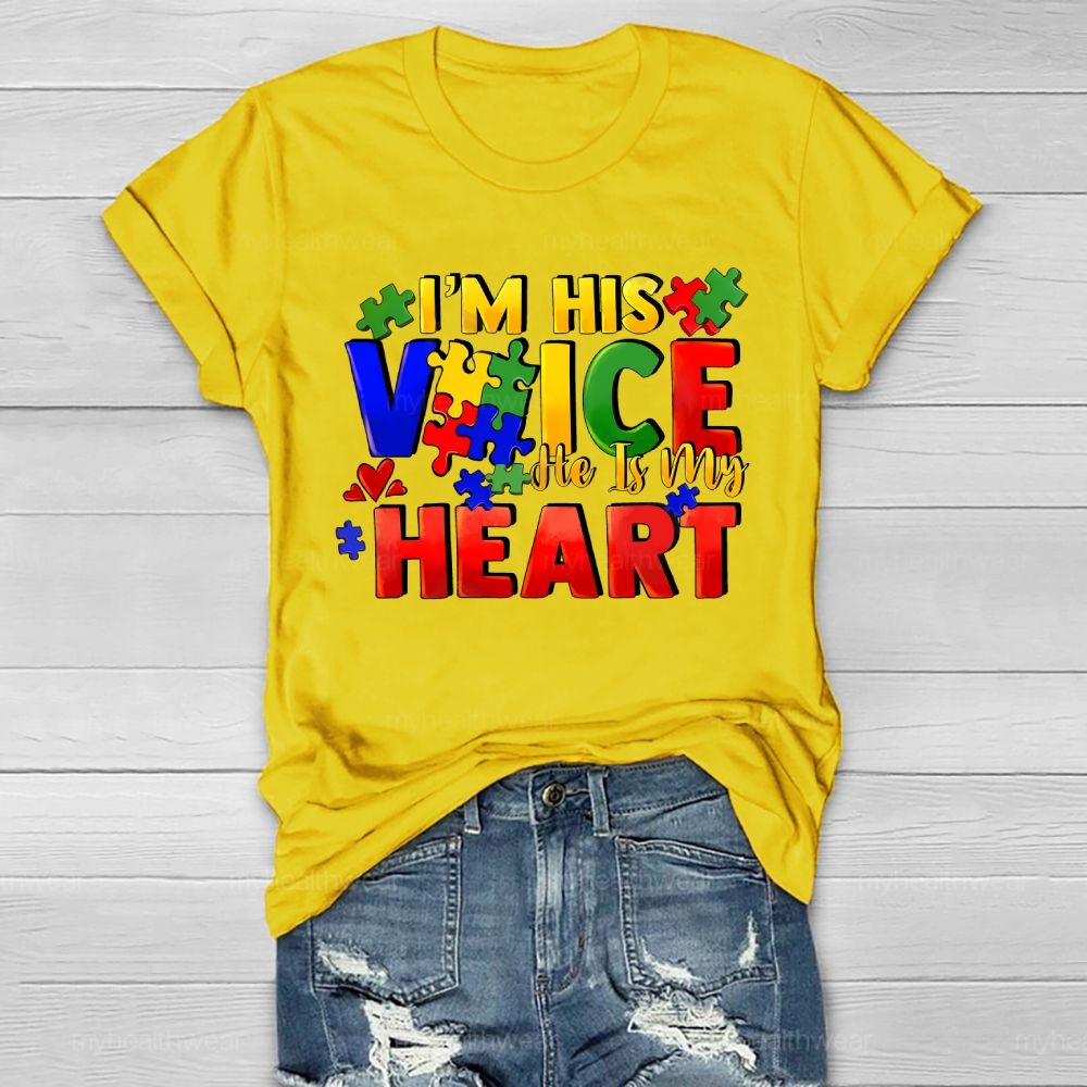 I'm His Voice He Is My Heart Puzzle Colorful Letters Healthwear T-shirt