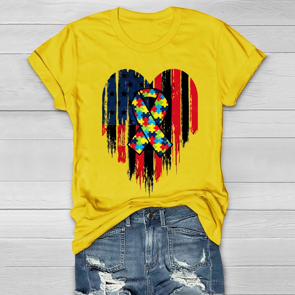Puzzle Ribbon Flag Heart Healthwear T-shirt