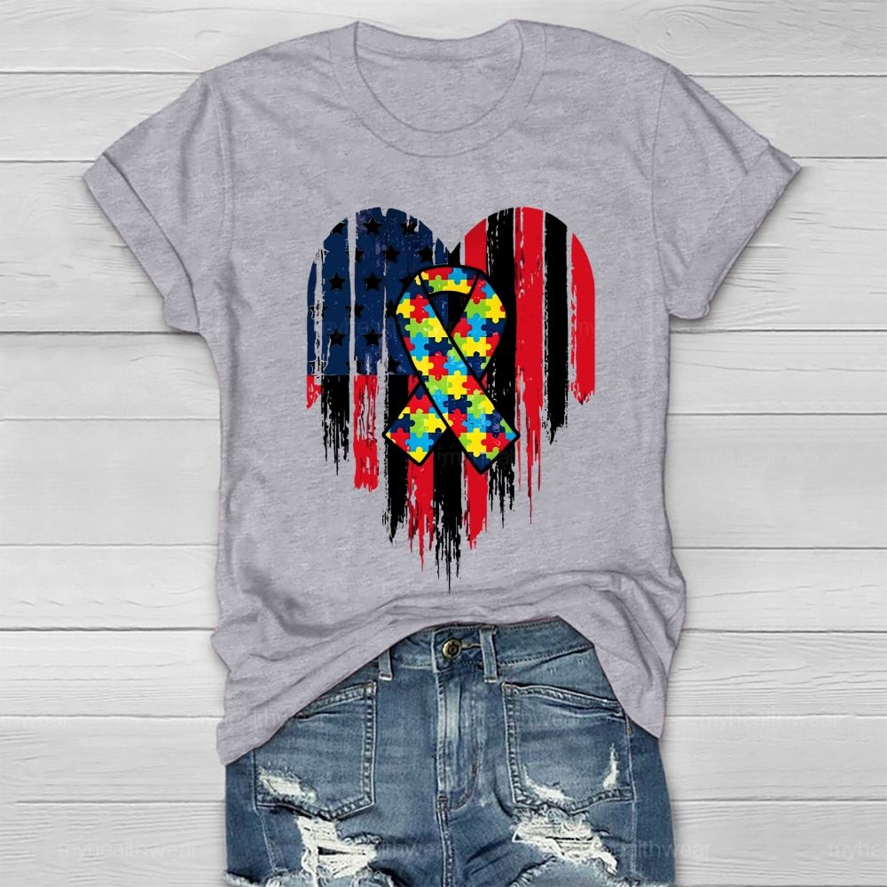 Puzzle Ribbon Flag Heart Healthwear T-shirt