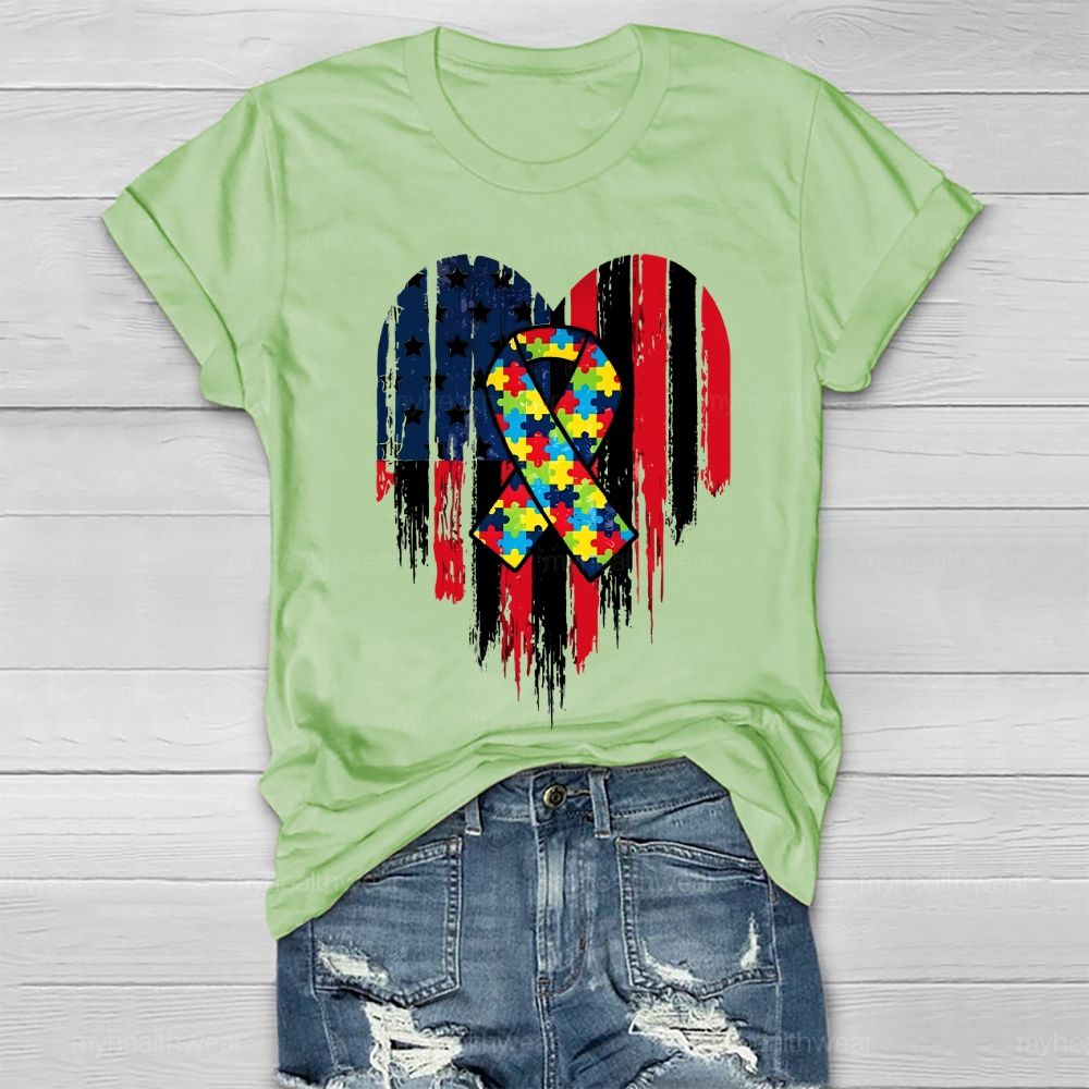 Puzzle Ribbon Flag Heart Healthwear T-shirt