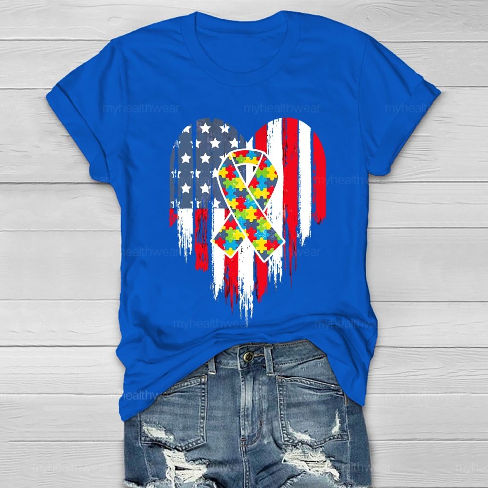 Puzzle Ribbon Flag Heart Healthwear T-shirt