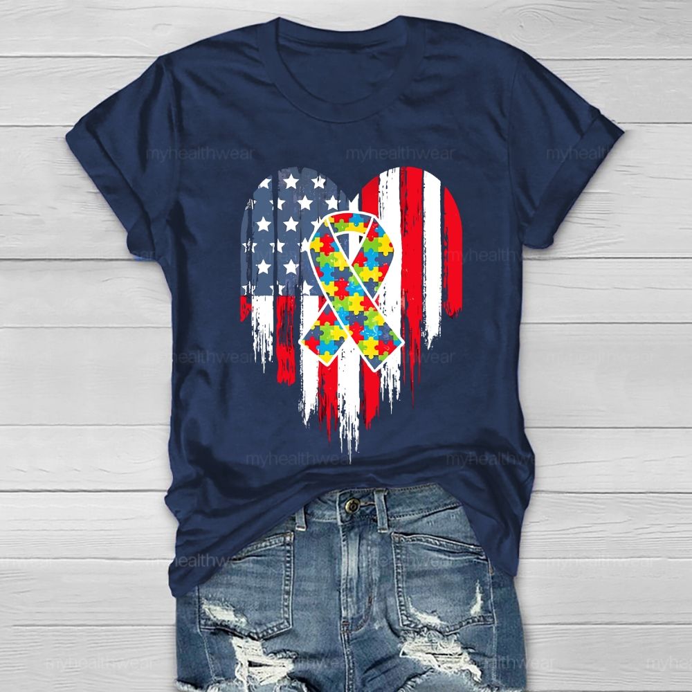Puzzle Ribbon Flag Heart Healthwear T-shirt